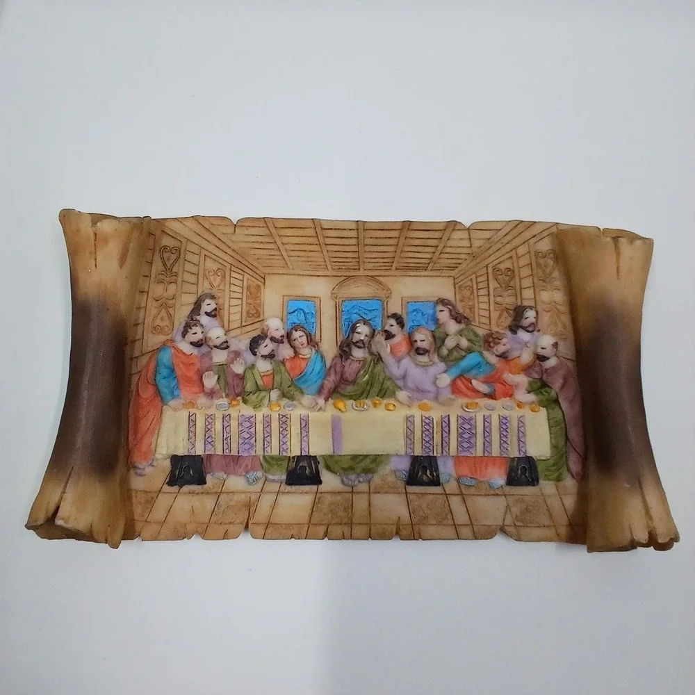 Last Supper 3D Wall‎ Plaque Scroll Style Resin Christian Religious Decor Art
